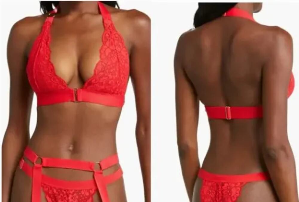 HAH from Free People Siren Red Groupie Bralette Lace Halter Neck Bra Size L